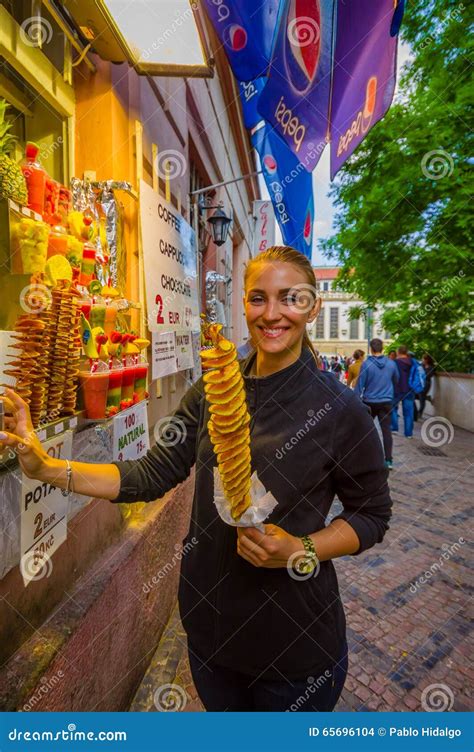 Prague Czech Republic August Pretty Blonde Local Girl