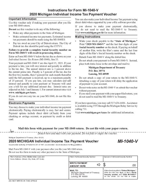 Fillable Online Michigan Form Mi V Individual Income Tax E File