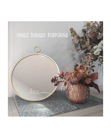 Espejo Redondo Dorado Con Nombre En Vinilo