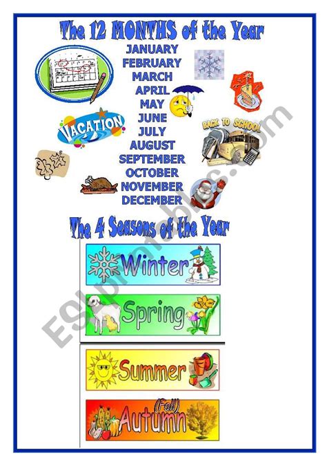 Months, Seasons, Holidays of the Year-pg.1 - ESL worksheet by LoriLdos ...