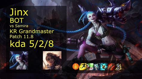 Jinx Adc Vs Samira Kr Grandmaster 5 2 8 Patch 11 8 Gameplay [롤] 징크스 Vs 사미라 Youtube