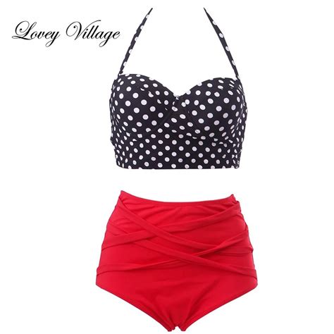 Lovey Village Sexy Bikinis Set Dot High Waist Swimsuit Swimwear Women