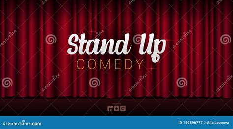 Stand Up Comedy Banner With Red Curtains Background With Spotlight