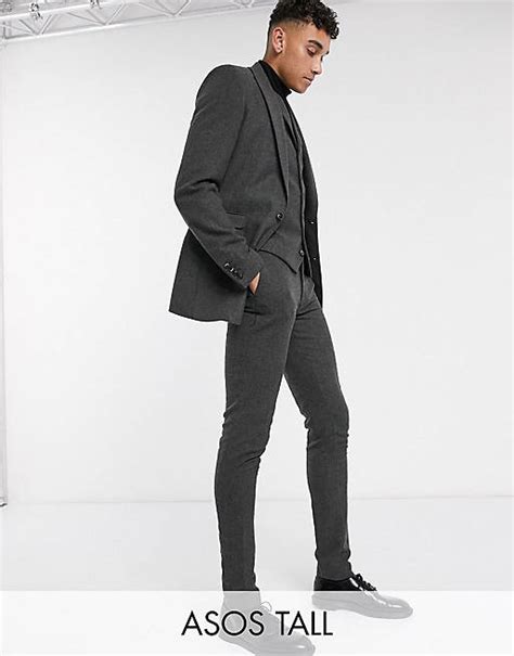 Asos Design Tall Wedding Super Skinny Suit In Wool Mix Herringbone In