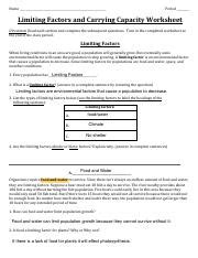 Limiting Factors And Carrying Capacity Worksheet