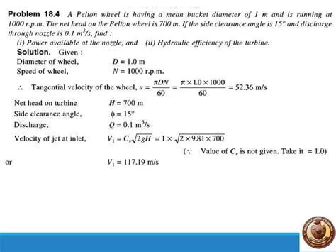 Fluid Mechanics Problems On Pelton Wheel Turbine PPT