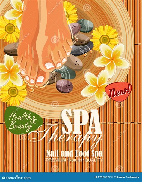 Pedicure Spa Poster With Womens Legs Or Feet With Pink Nail Stock