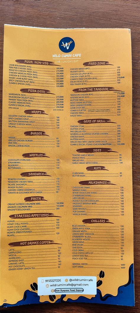 Menu At Wild Cumin Cafe Sopore