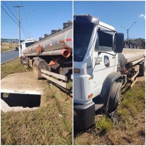 Caminhão tanque invade canteiro de avenida em VG FOLHAMAX