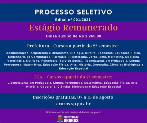 Município de Araras Prefeitura abre Edital de Processo Seletivo de