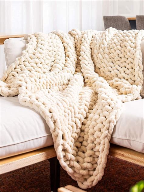 SAMIAH LUXE Beige Chunky Knit Blanket Throw 50x60 Big Knitted Throw