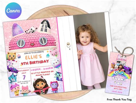 Editable Gabby S Dollhouse Birthday Invitation Template Digital Gabbys Dollhouse Invite Girls