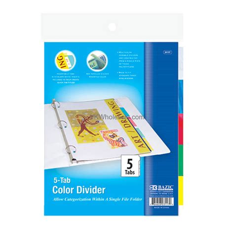 3-Ring Binder Dividers with 5-Insertable Color Tab Wholesale, School ...