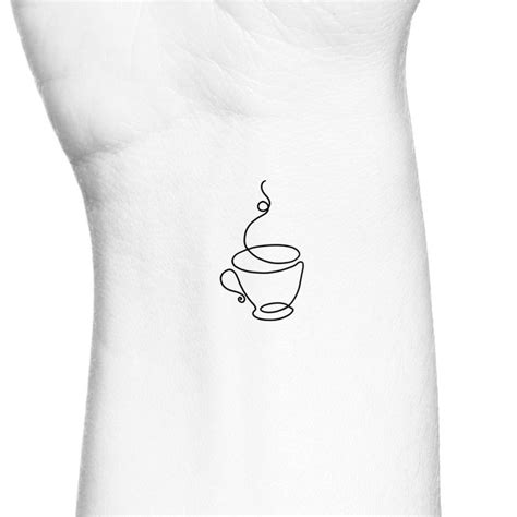 Cute Small Coffee Cup Tea Cup Single Line Temporary Tattoo Etsy