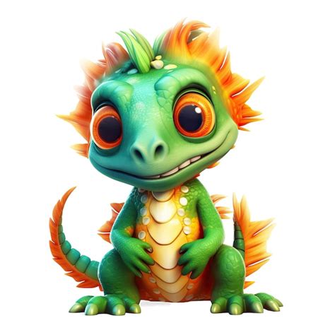 Un dragón de dibujos animados con cabello naranja y verde y una cola