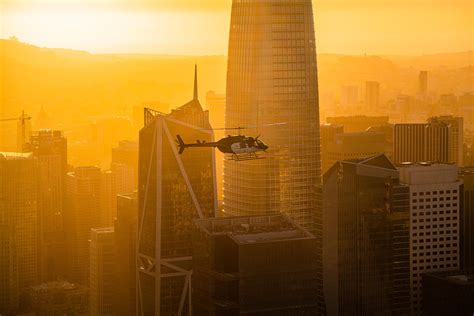 Air To Air With A Bell 206L 3 LongRanger Helicopter Above Downtown San