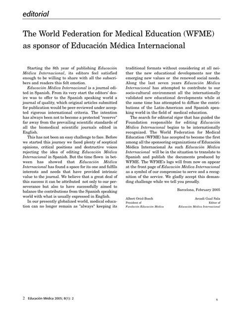 Pdf La World Federation For Medical Education Wfme Auspiciador De