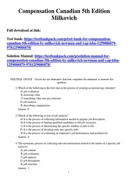 Compensation Canadian 5th Edition Milkovich Test Bank 1 | PDF ...