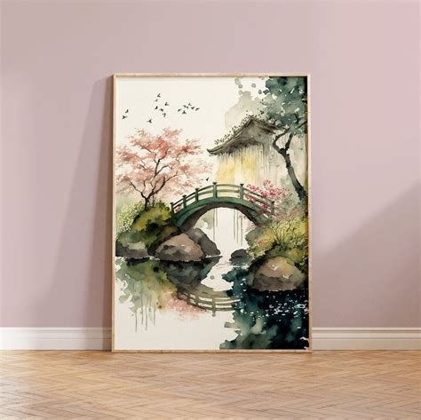 japanese sakura tree bridge nature art unframed paper poster xin