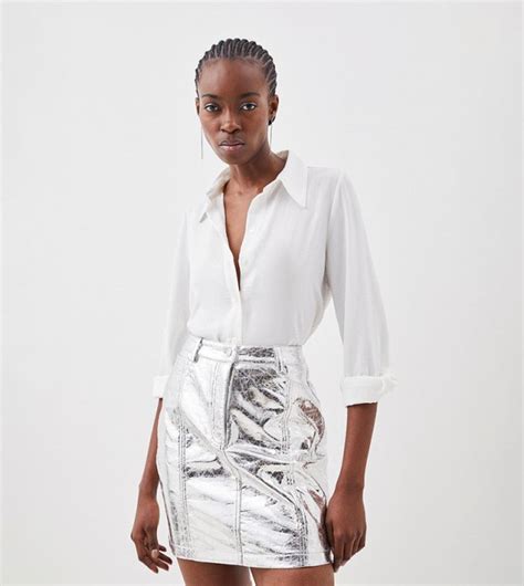 Buy Karen Millen Metallic Faux Leather Mini Skirt In Silver Thstreet