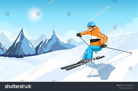 Advanced Skier Slides Near Mountain Downhill Stock Vector Royalty Free