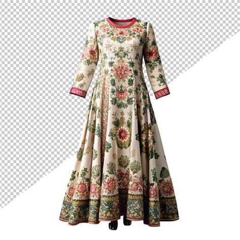 Premium Psd Mockup Of A Floral Anarkali Dress On Transparent Background