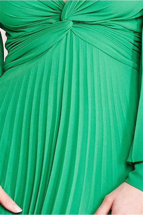 Goddiva Fully Pleated Chiffon Maxi Dress Green