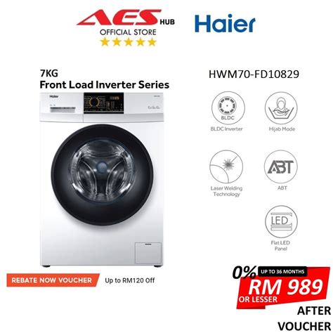 Haier 7kg Front Load Washing Machine Bldc Inverter With Add Wash Auto Washer Mesin Basuh Auto