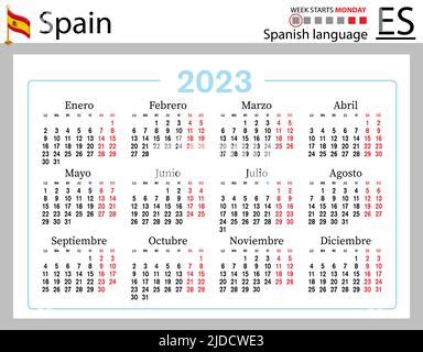 Calendario de bolsillo horizontal español para 2023 dos mil veintitrés