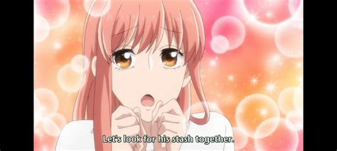 an anime girl with long pink hair and brown eyes is holding her hands ...