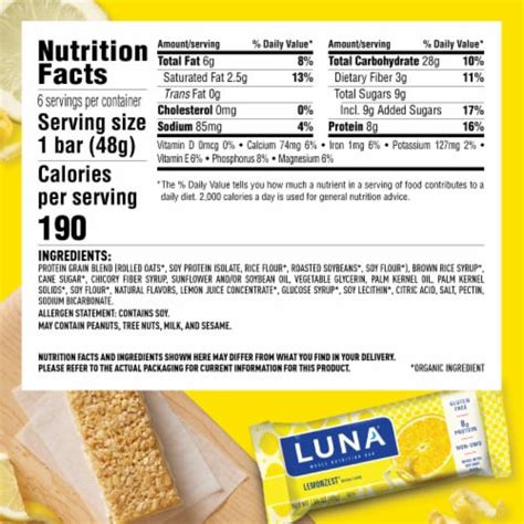 Luna Lemonzest Whole Nutrition Bars, 6 ct - Kroger