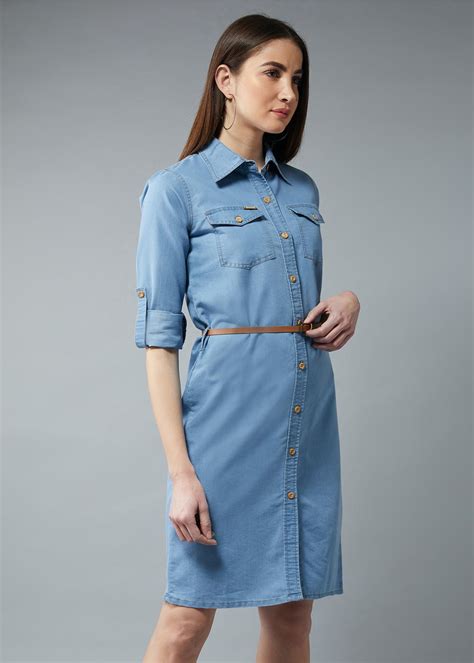 Get Roll-Up Sleeves Denim Shirt Dress at ₹ 1125 | LBB Shop