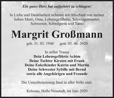 Traueranzeigen von Margrit Großmann abschied nehmen de