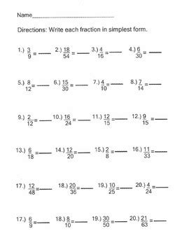 Fractions In Simplest Form Worksheet And Answer Guide By