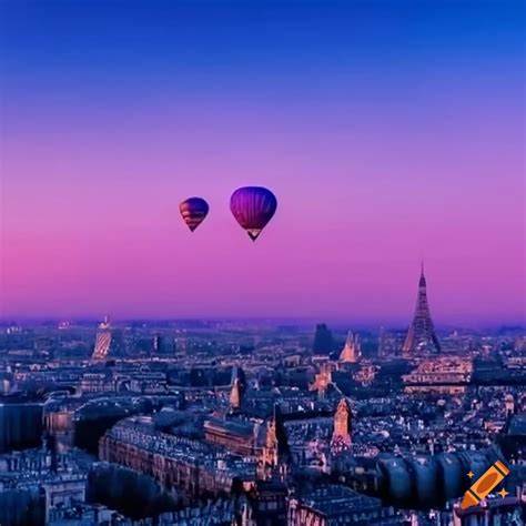 Purple Hot Air Balloon Over Paris On Craiyon