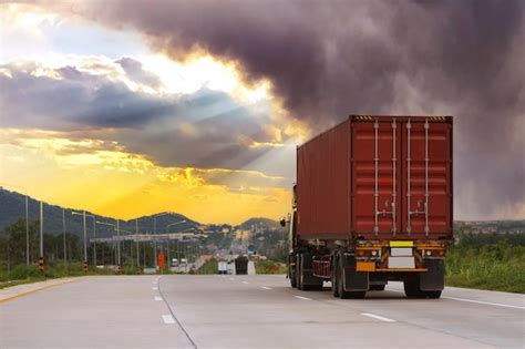 Premium Photo Truck On Highway Road With Red Container