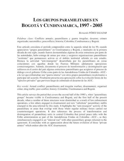 Pdf Los Grupos Paramilitares En Bogot Y Cundinamarca De