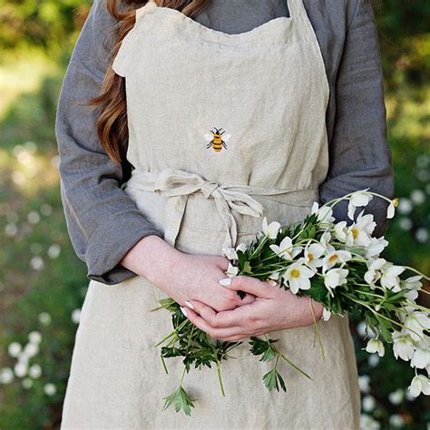 Hand Embroidered Bee Linen Apron By All The Beautiful Linen