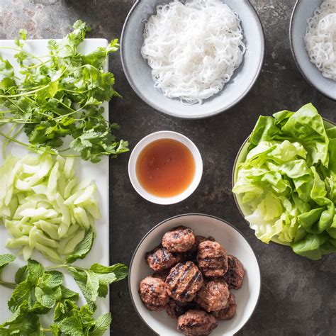 Vietnamese Grilled Pork Patties With Rice Noodles And Salad Bun Cha