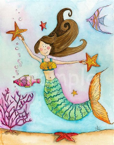 Kids Wall Art Coral Mermaid 8x10 Print 1500 Via Etsy Mermaid