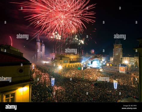 Poland Krakow New Year Eve Celebration At Biggest In Europe Square