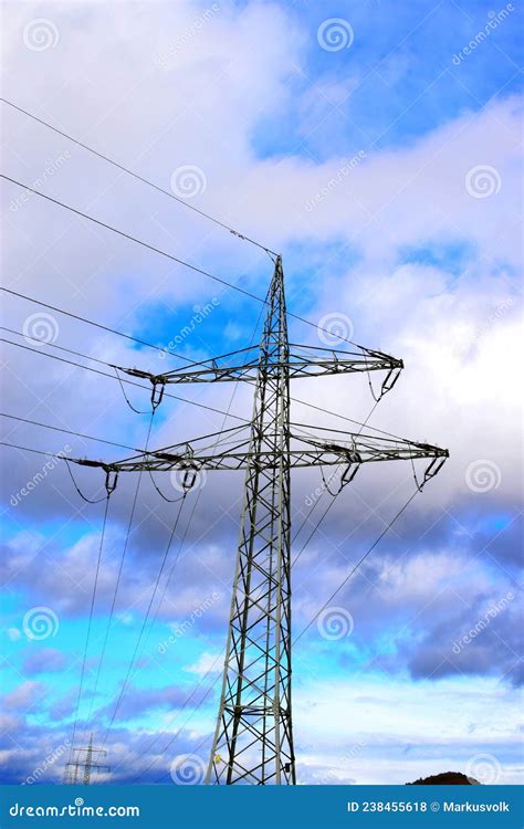 Electric Pylon With A Curve Stock Photo Image Of Green Electricity