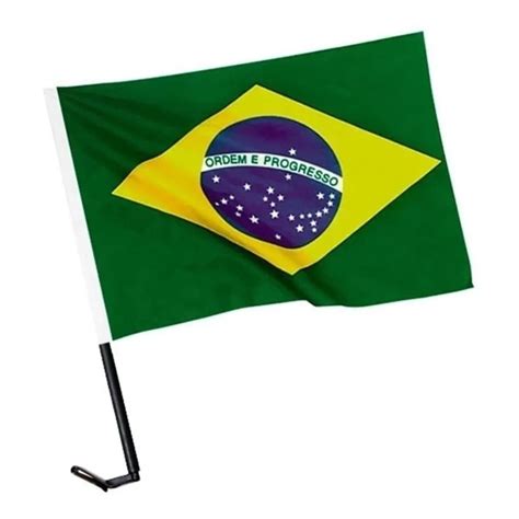 Kit Bandeira Do Brasil Tecido Para Carro Camionete Veiculo Haste