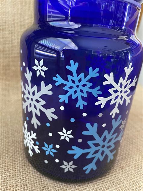 Vintage Libbey Cobalt Blue Glass Canister Jar With Snowflake Pattern Etsy