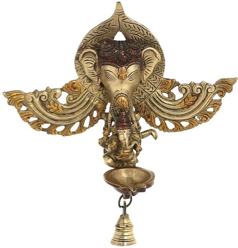 Buy Dattatreya Brass Ganesha Face Wall Hanging With Bell On Trunk