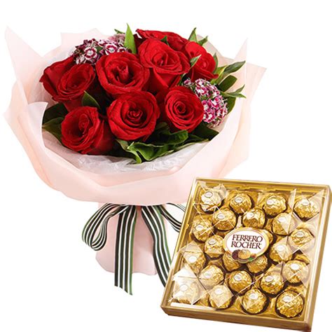 Send Red Roses With Ferrero Chocolate Box To Manila Only