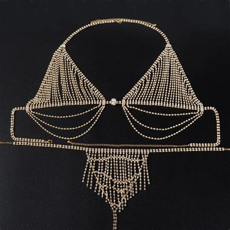 Rhinestone Fringe Bra Panties Nightclub Bikini Waist Belt Belly Chain