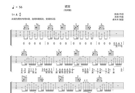 诺言吉他谱毛阿敏g调弹唱57单曲版 吉他世界