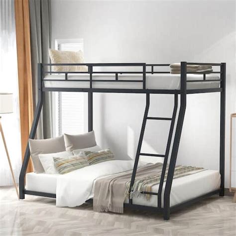 Harper Bright Designs Black Twin Over Full Metal Floor Bunk Bed