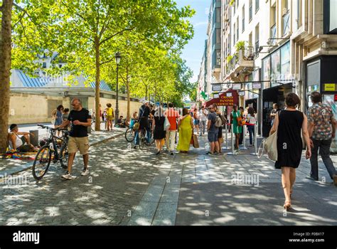 Paris France People Enjoying Summer Day City Life In The Les Halles